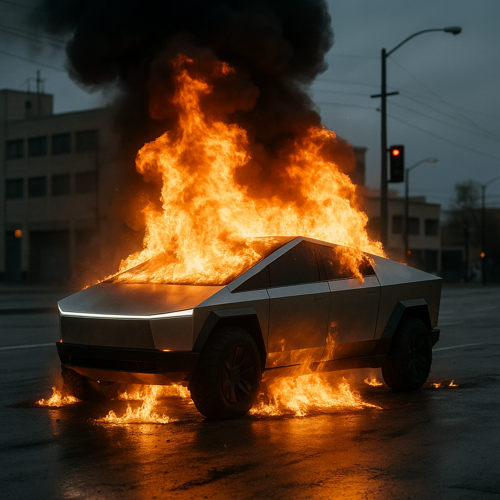 Tesla Cyber Truck on fire